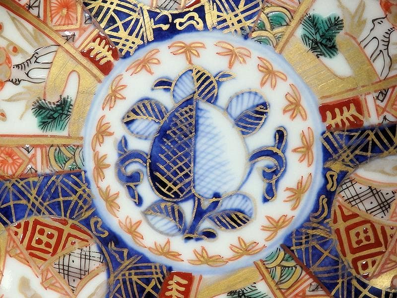 古伊万里　金襴手　富士に梅　笹に柘榴の図　４寸皿　５客　上手　145AS-CBh