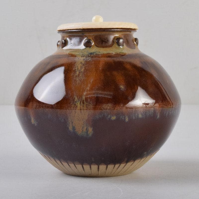 茶道具　高取焼　十三代高取八仙作　擂座(るいざ)茶入　仕覆付　共箱　V　8742