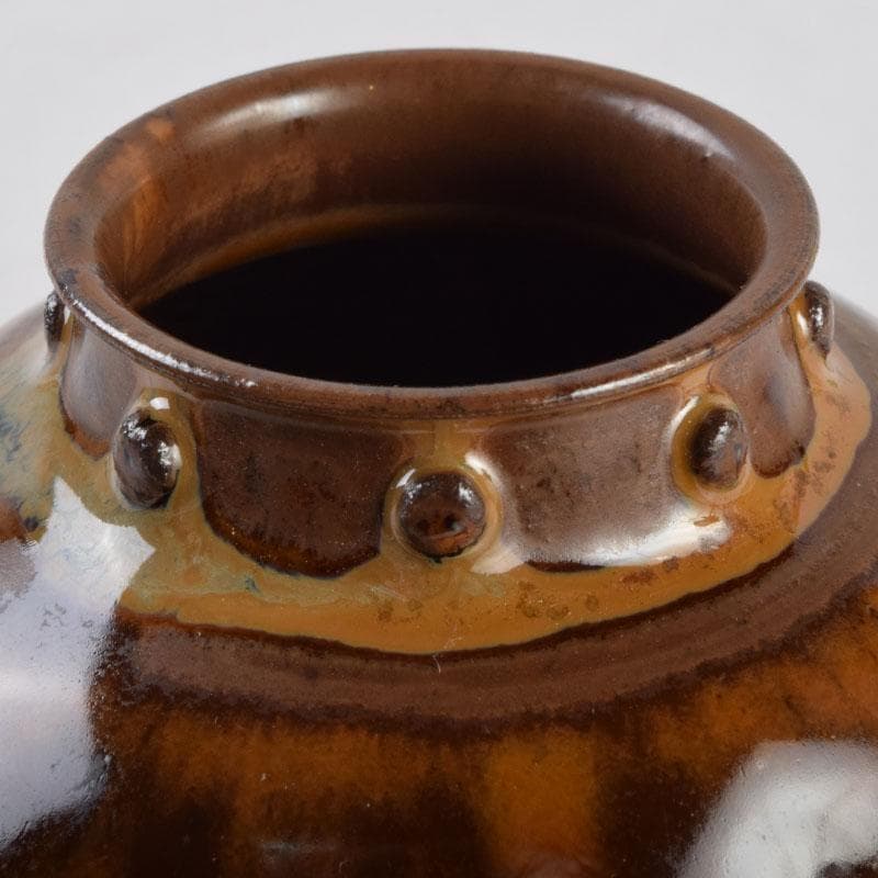 茶道具　高取焼　十三代高取八仙作　擂座(るいざ)茶入　仕覆付　共箱　V　8742