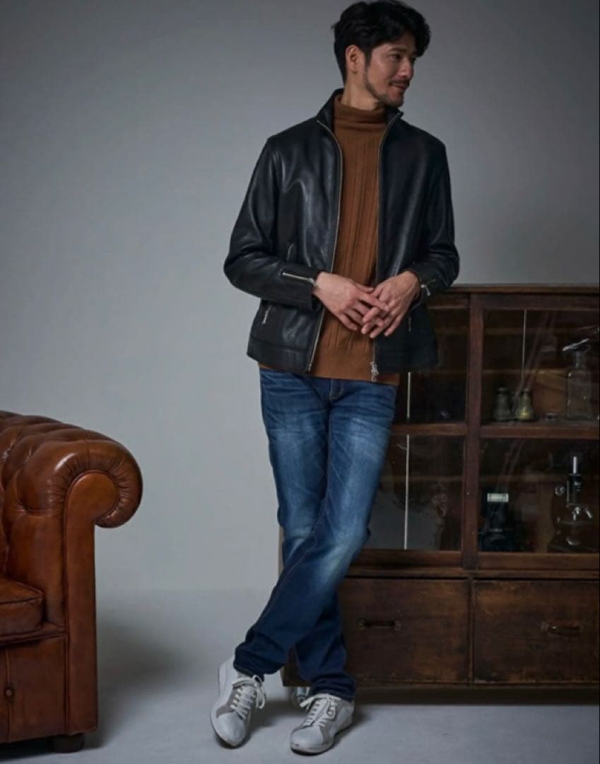 新品　TETE HOMME シープレザーシングルライダースジャケット