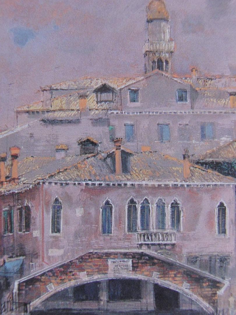 飯田史朗、【眞夏のヴェネツィア】、希少な額装用画集より、新品額装付