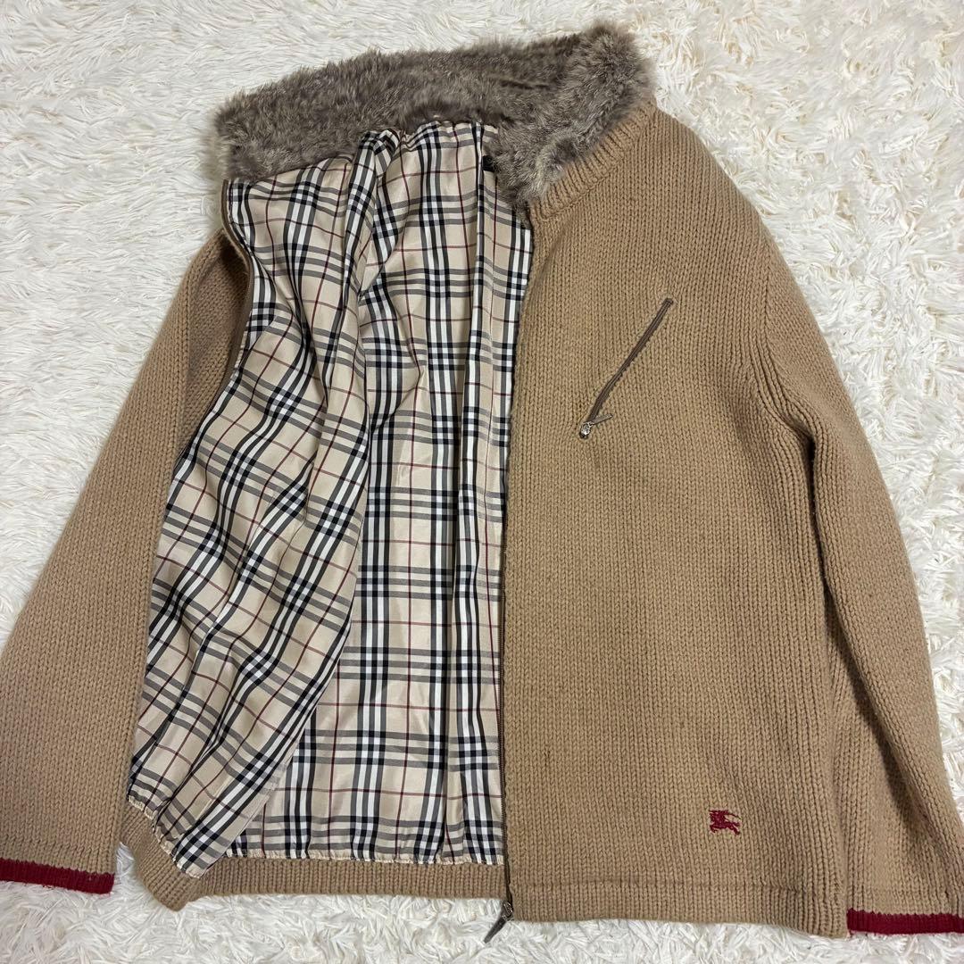 バーバリーブラックレーベル　ラビットファー　ノバチェック　ジャケット　3 L