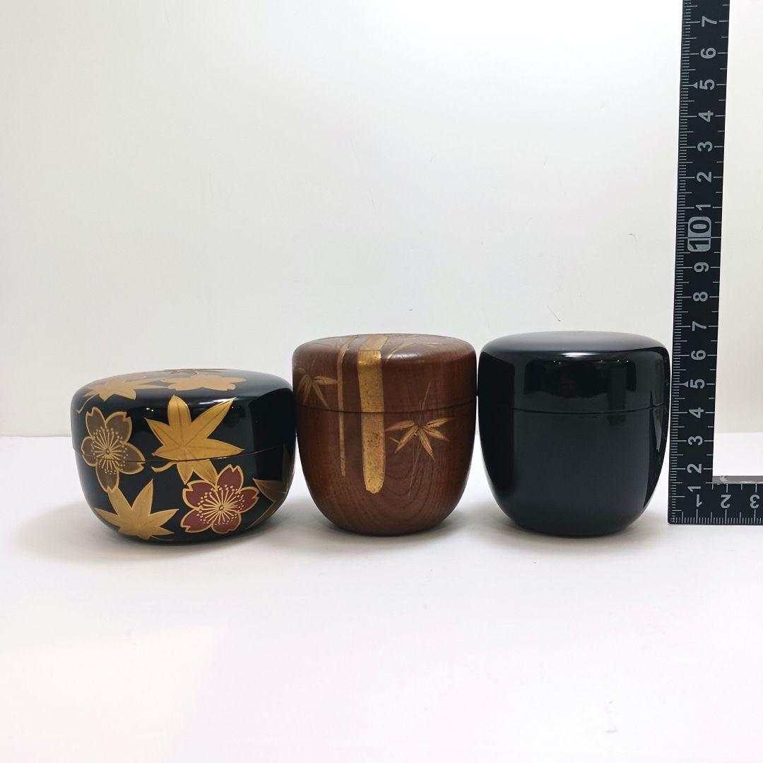 Y3032-12 茶道具 欅・蒔絵・黒漆 棗 3点セット　YY