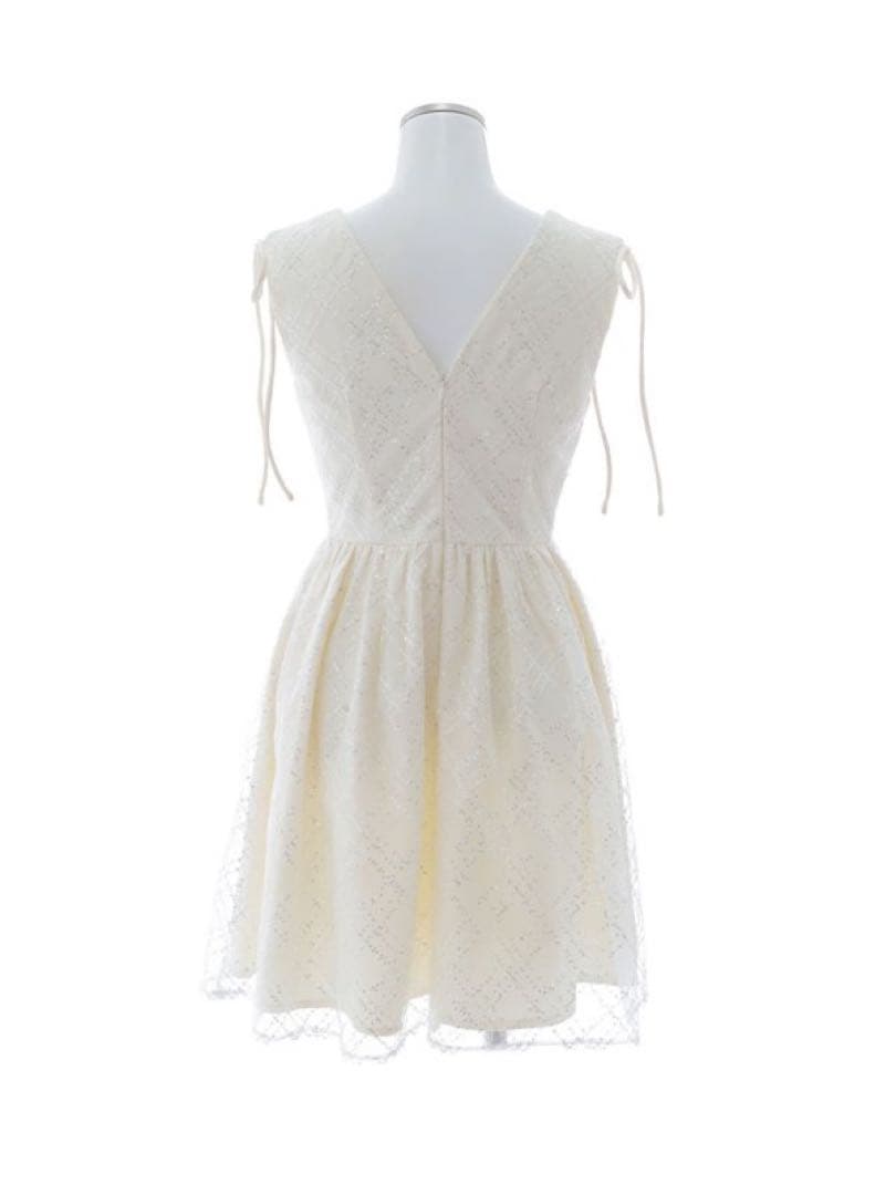 JEWELS レース Vネック ミニ キャバドレス／アイボリー