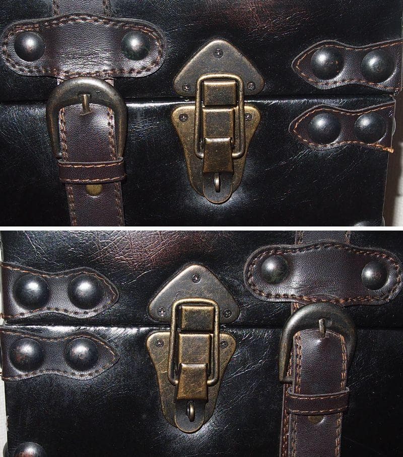 【良品】鋲打ち/革張り 収納スツール/椅子/ベンチ/レコードケース 黒/ブラック