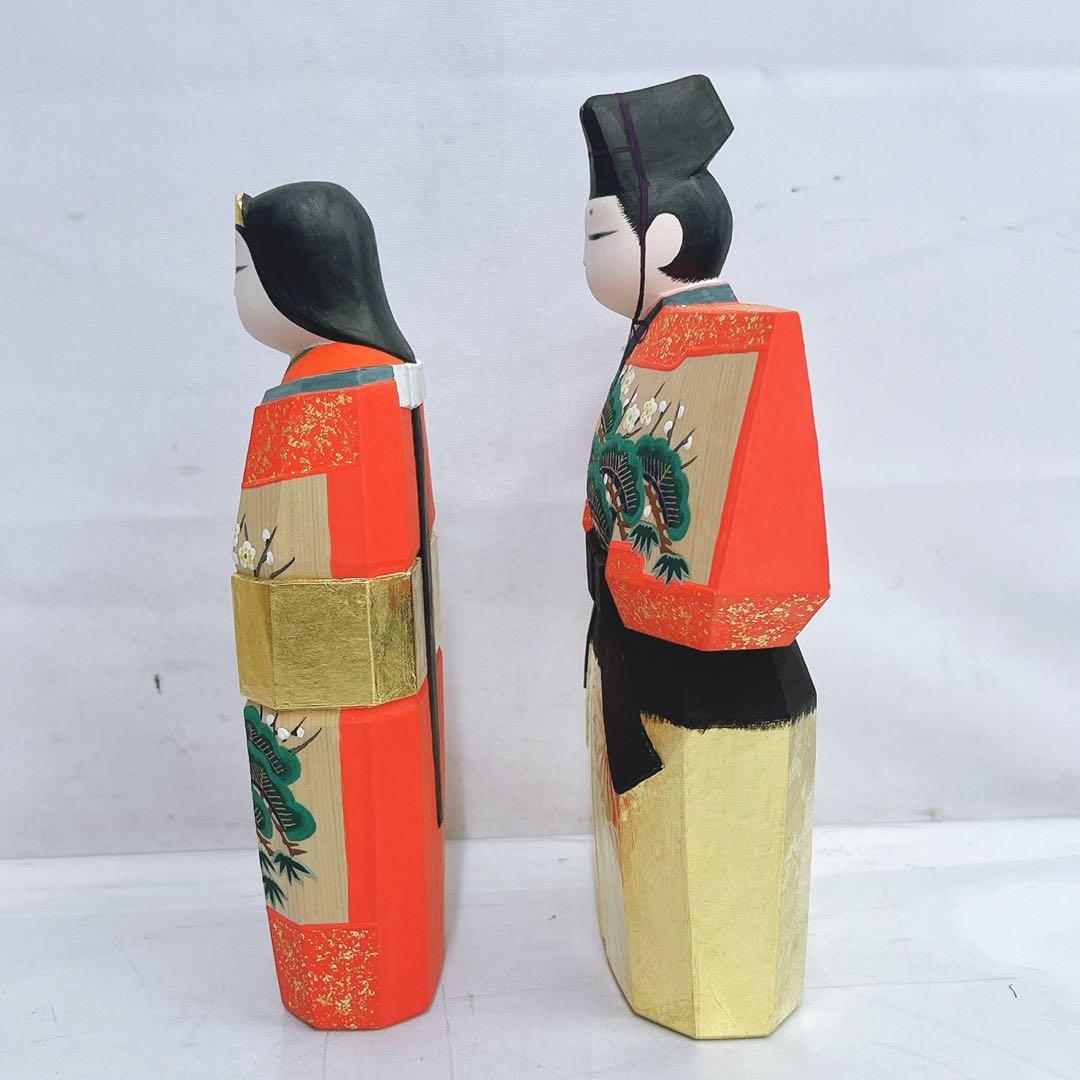 12SAM17 奈良一刀彫立雛 奥田龍王作 奈良一刀彫 和 飾り 木彫り