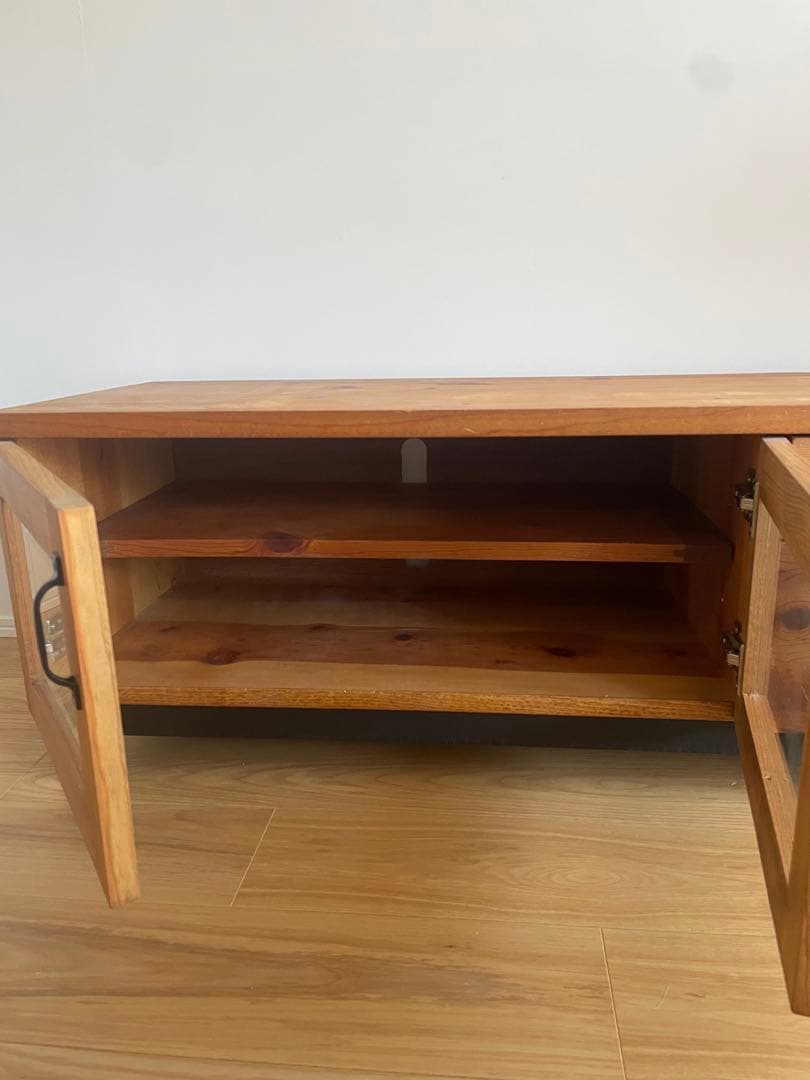 木製テレビ台 ガラス扉付き 4引き出し　アイアン