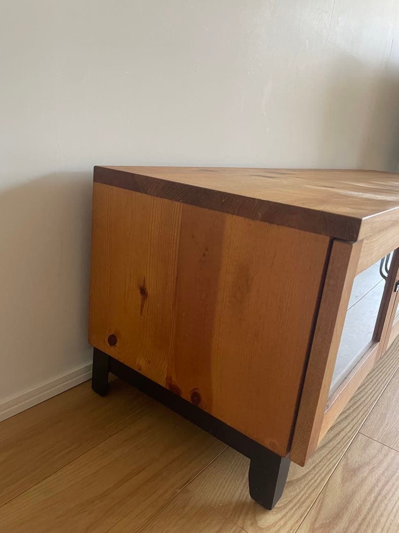 木製テレビ台 ガラス扉付き 4引き出し　アイアン