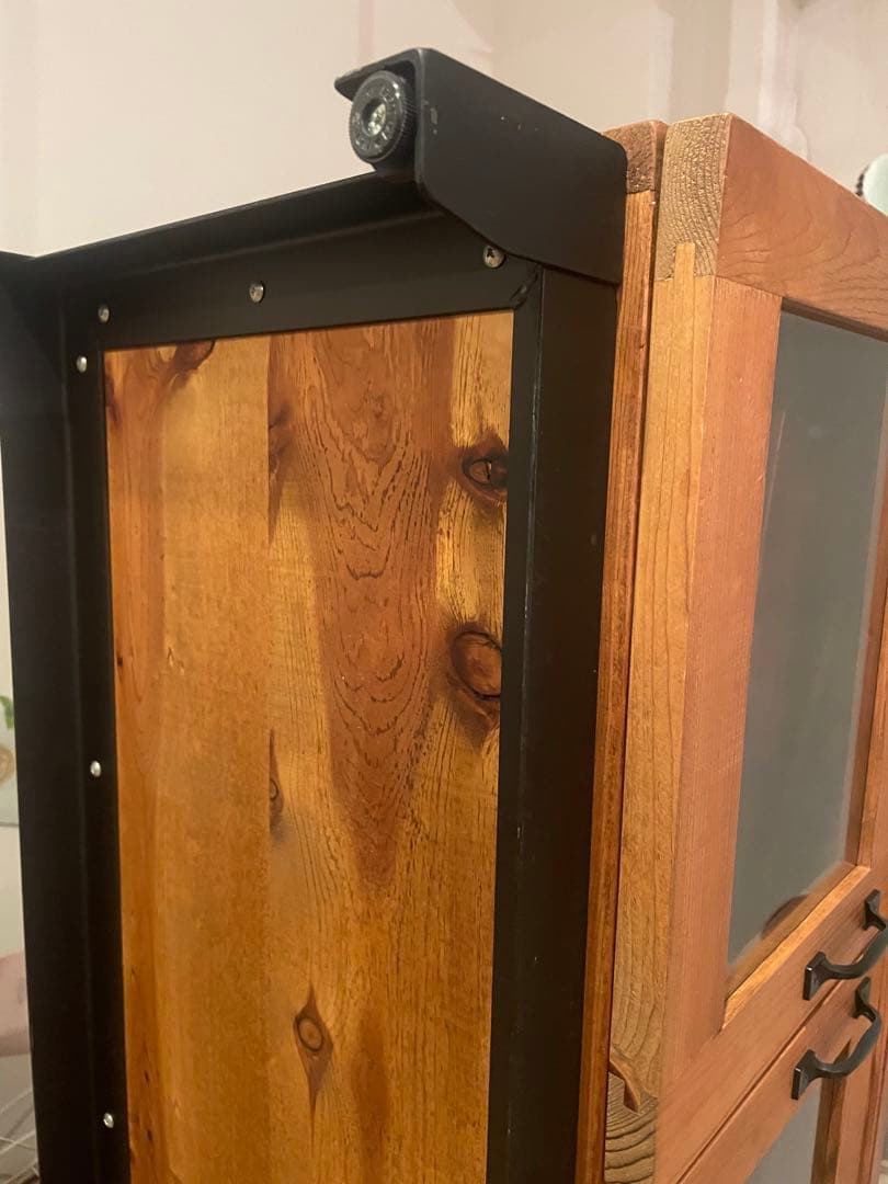 木製テレビ台 ガラス扉付き 4引き出し　アイアン