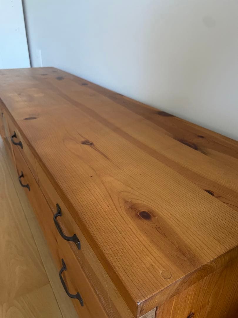 木製テレビ台 ガラス扉付き 4引き出し　アイアン