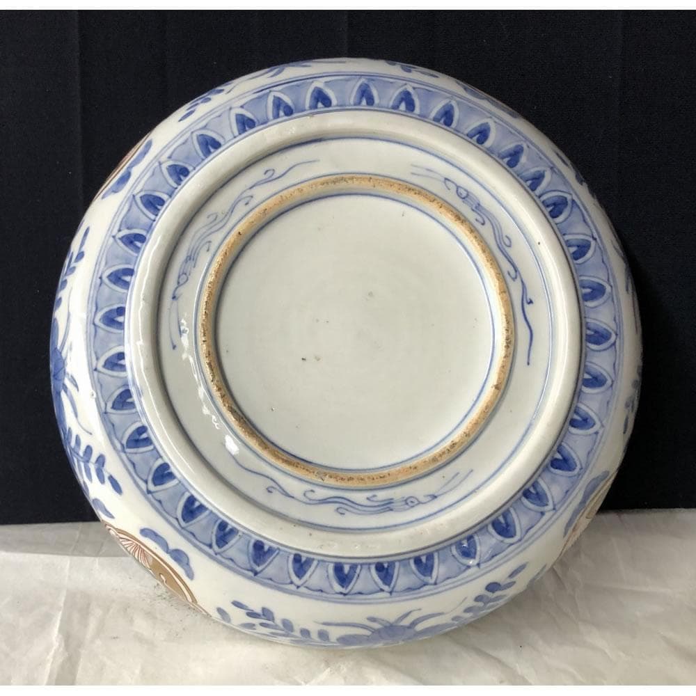 きなこ　e3001 古伊万里 色絵 鉢 径22cm 二重高台