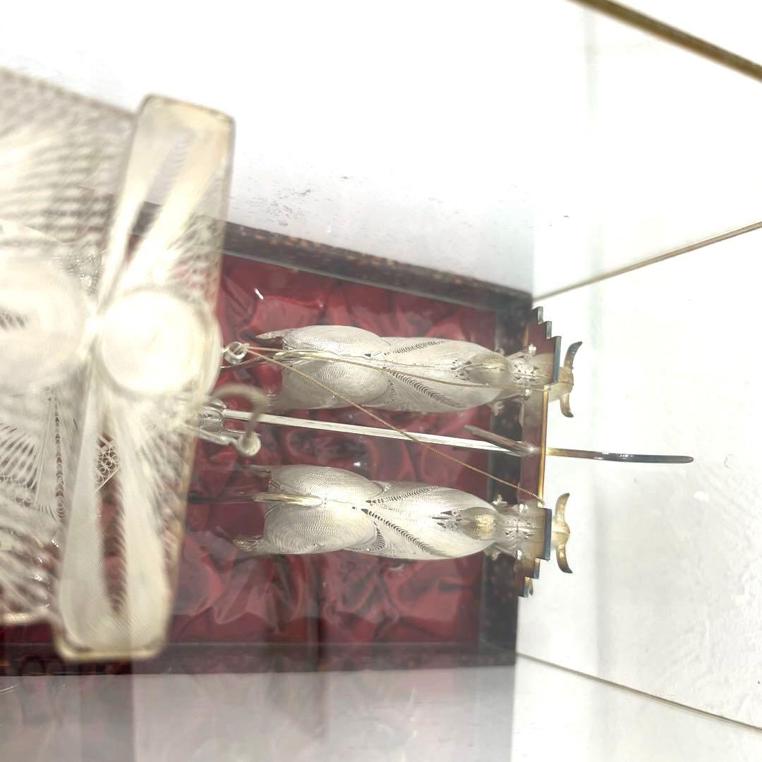 【希少】ヴィンテージ工芸品< 牛車と牛　銀線細工>シルバー925