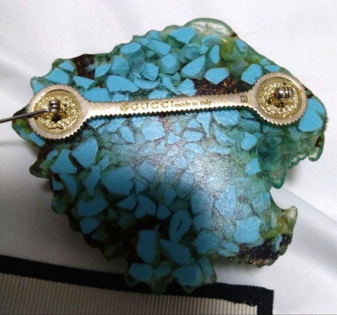 超希少　GUCCI　タイガー　ブローチ　アイスブルー