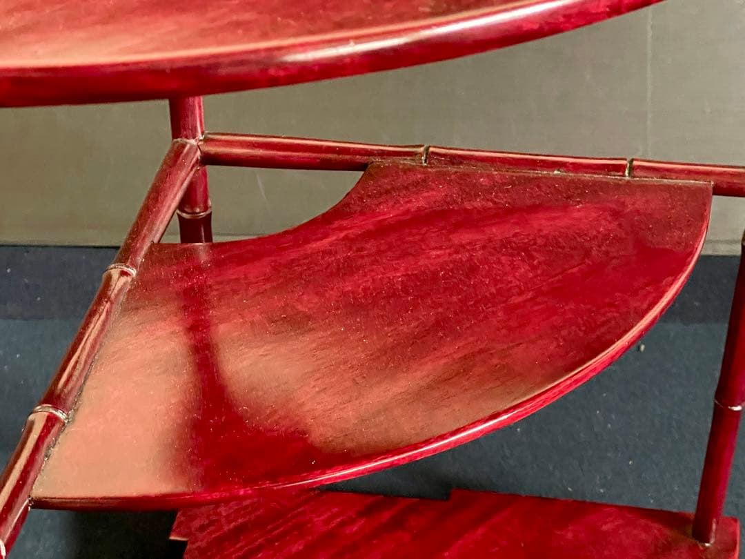 【美品】「祖」 唐木 扇面 竹節 三重棚 煎茶飾り棚 茶棚 紙箱 (27あ①)