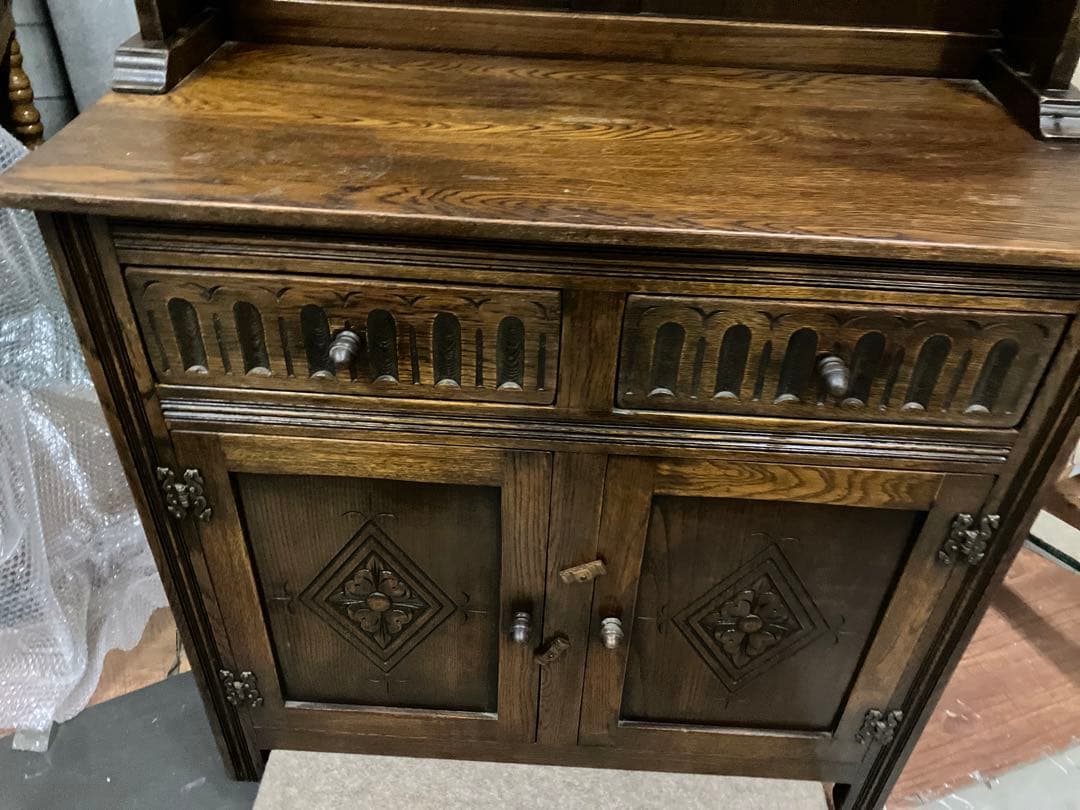 ◉西洋風アンティーク調ドーム型木製ハッチバック式三段収納棚コンディション良実用品