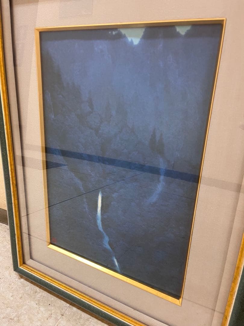 東山魁夷【夕静寂】朱印 額装付 希少