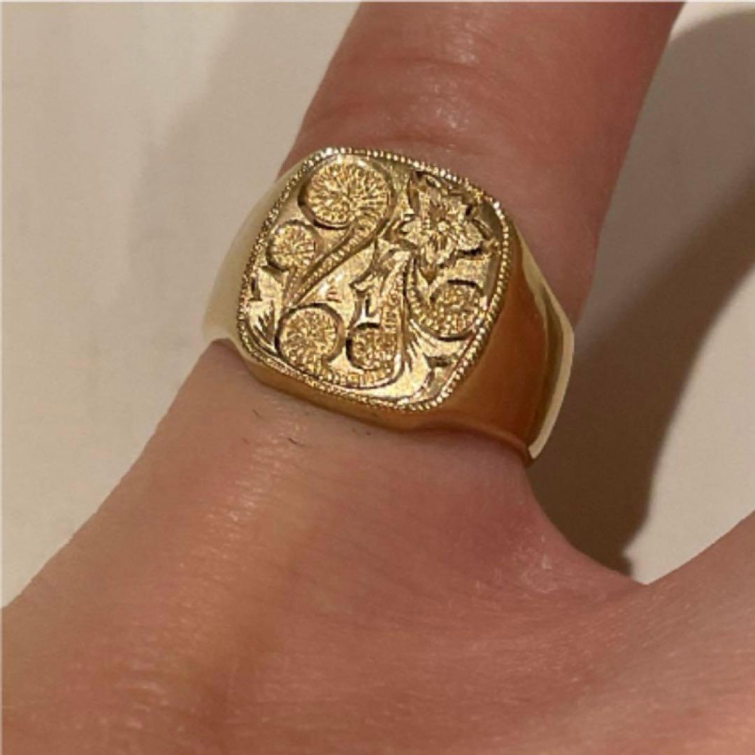 美品！ フルオーダー！手彫り K18 リング 印台 シグネット