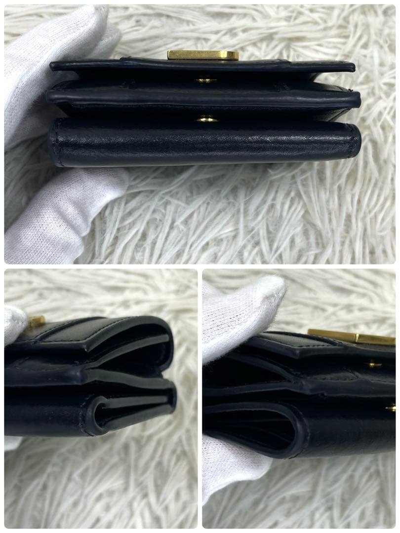 美品‼️ バレンシアガ　三つ折り財布　ロゴ金具　ゴールド金具　レザー　ブラック