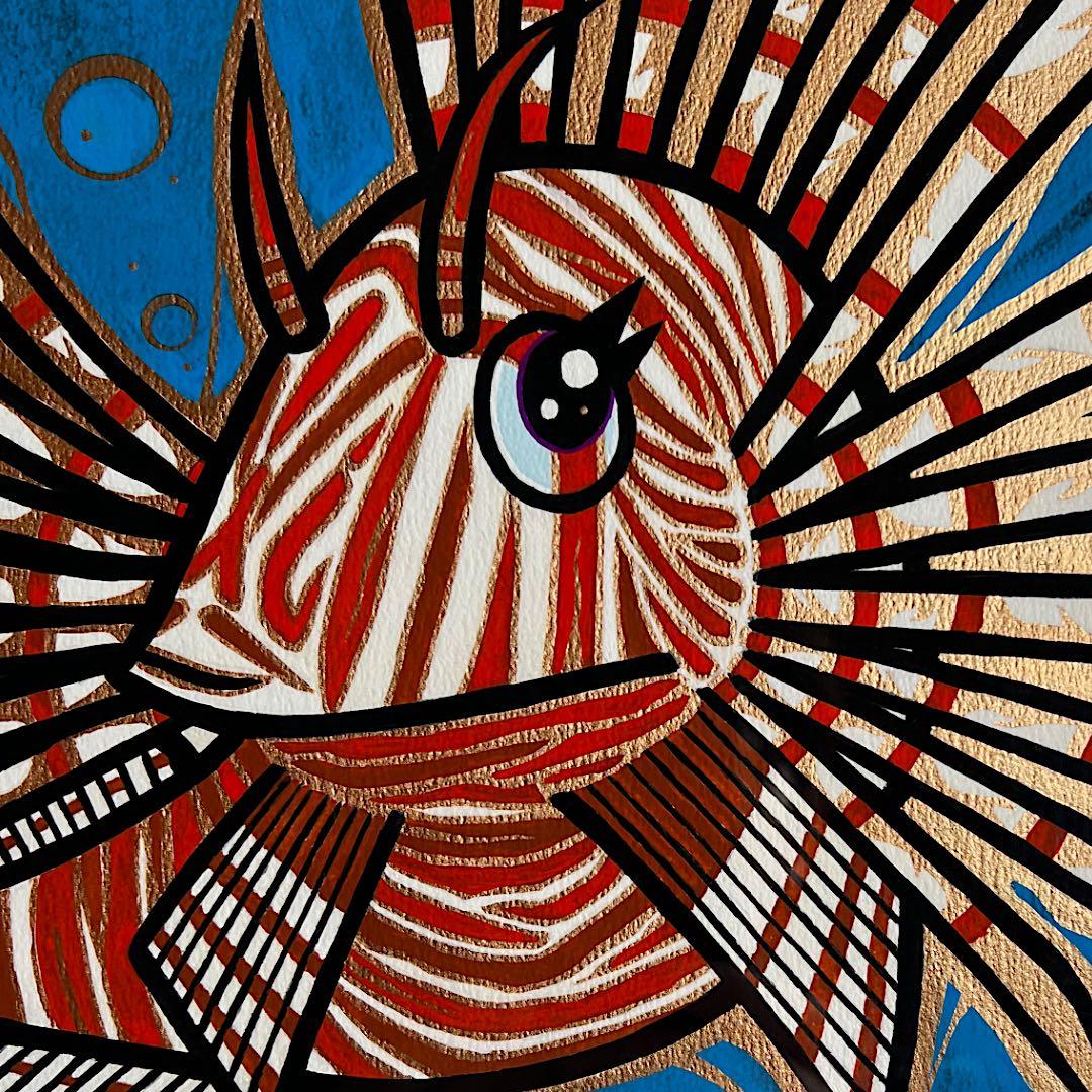 唯一無二のハナミノカサゴ｜額縁付き 絵画 原画 魚の絵 イラスト ドローイング