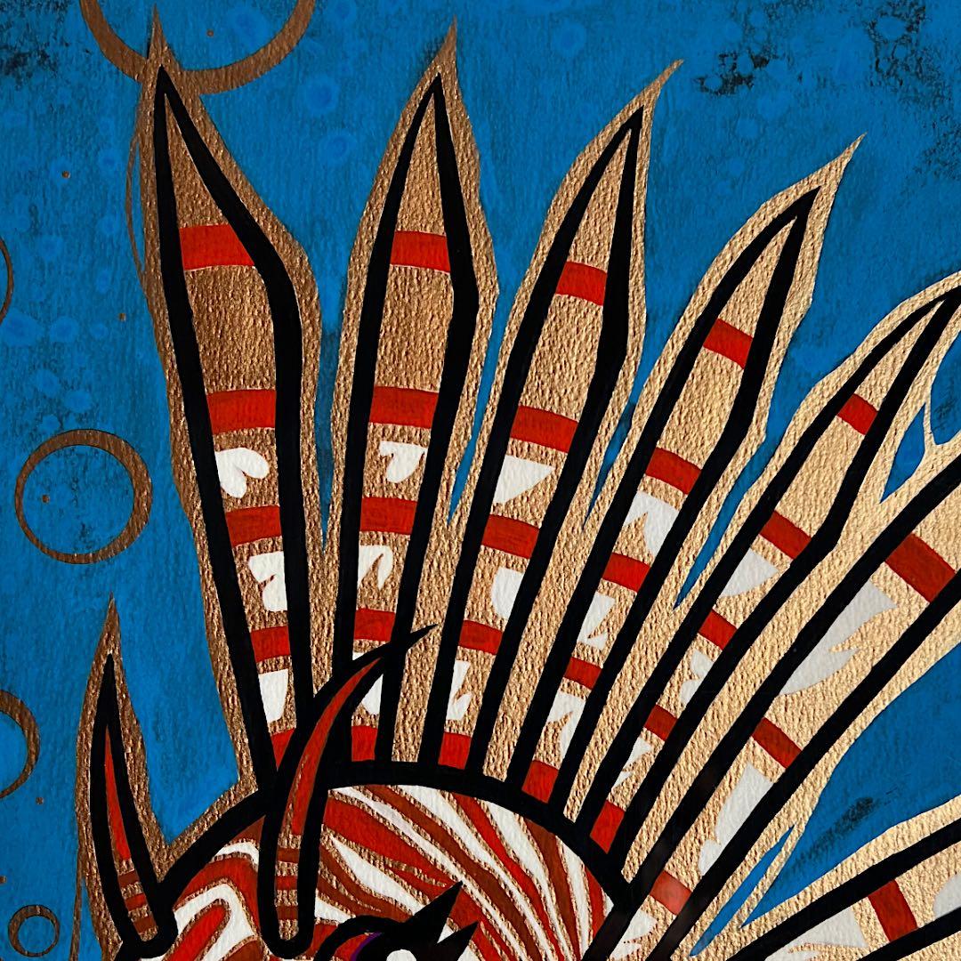 唯一無二のハナミノカサゴ｜額縁付き 絵画 原画 魚の絵 イラスト ドローイング