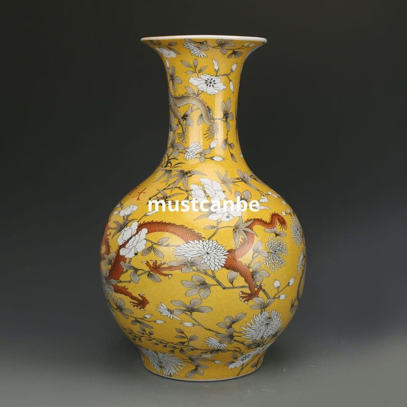 清光緒粉彩竜紋賞瓶 景徳鎮 陶磁器 装飾品 現代工芸品 美術品 置物