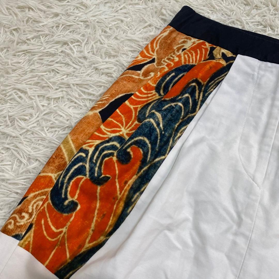 ドリスヴァンノッテン 藍染 和柄 総柄 スカート コットン 白 36 S