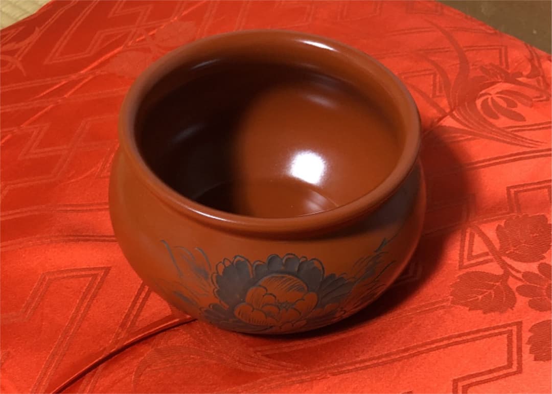 常滑焼　茶道具　茶こぼし　水こぼし　建水　牡丹