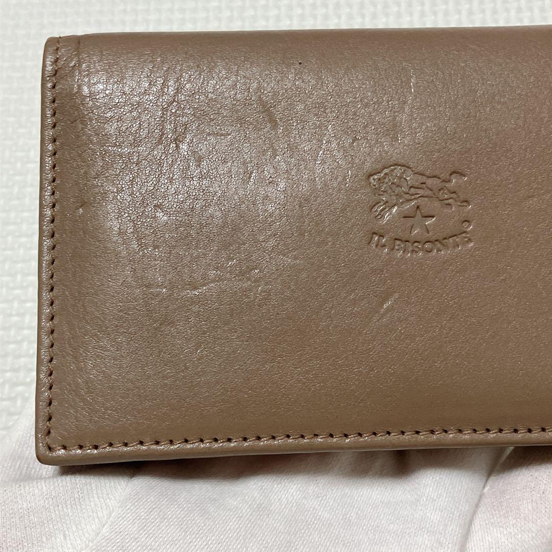 極美品　IL BISONTE イルビゾンテ　レザー二つ折り財布　グレージュ