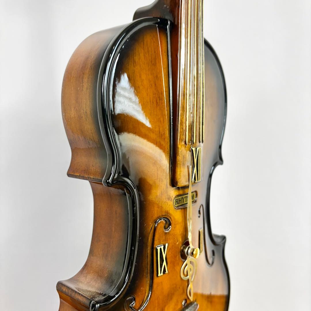 『極美品』　RHYTHM バイオリン型　時計　オルゴール　スタンド付き