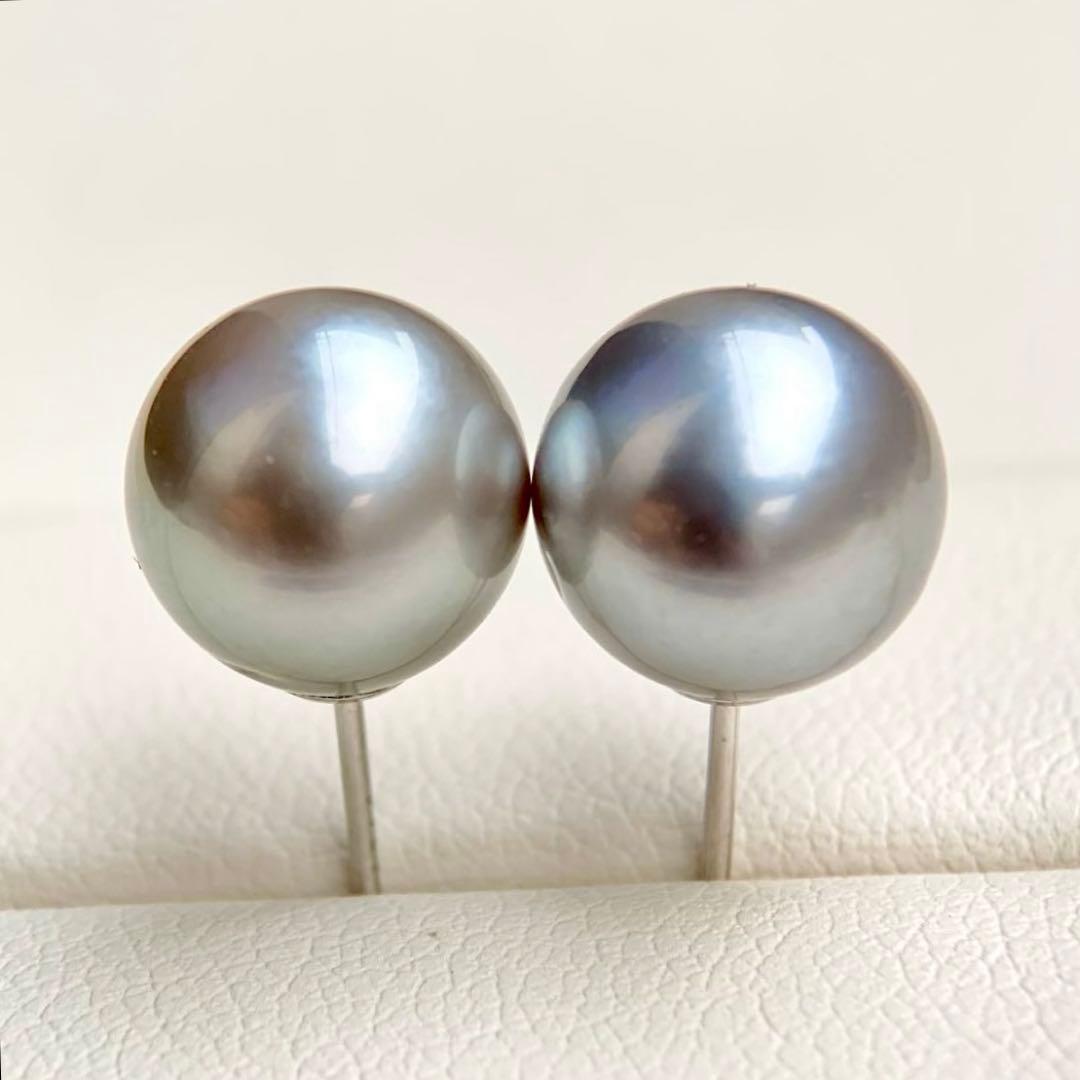本真珠南洋黒蝶真珠　グレー系10.1㍉s925直結ピアスBL911