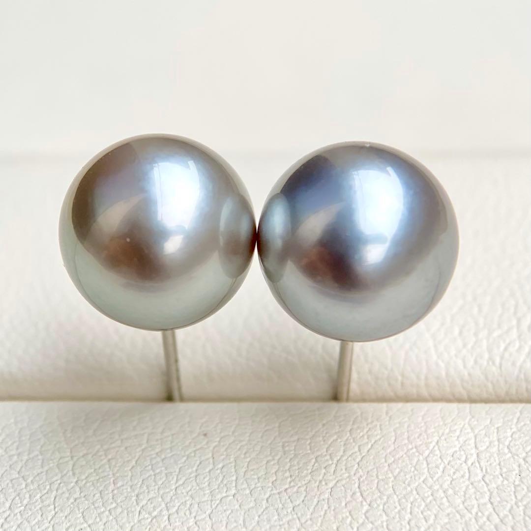 本真珠南洋黒蝶真珠　グレー系10.1㍉s925直結ピアスBL911