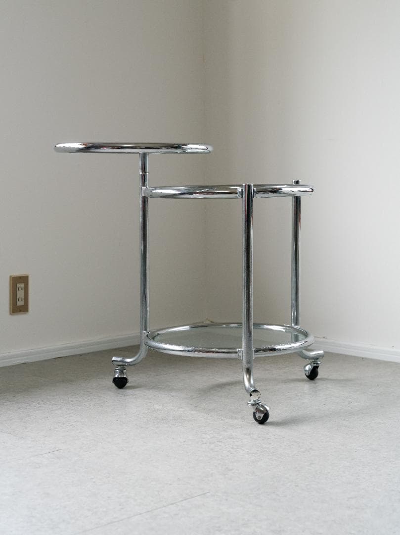 ヴィンテージ　3段 ガラスラウンドテーブル　ワゴン　ミッドセンチュリー　モダン