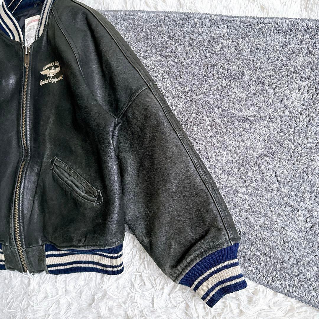 希少　AVIREX アーチロゴ レザージャケット スタジャン　ブラック　牛革　M