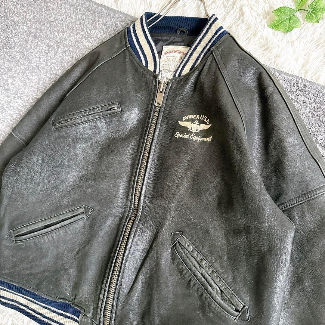 希少　AVIREX アーチロゴ レザージャケット スタジャン　ブラック　牛革　M