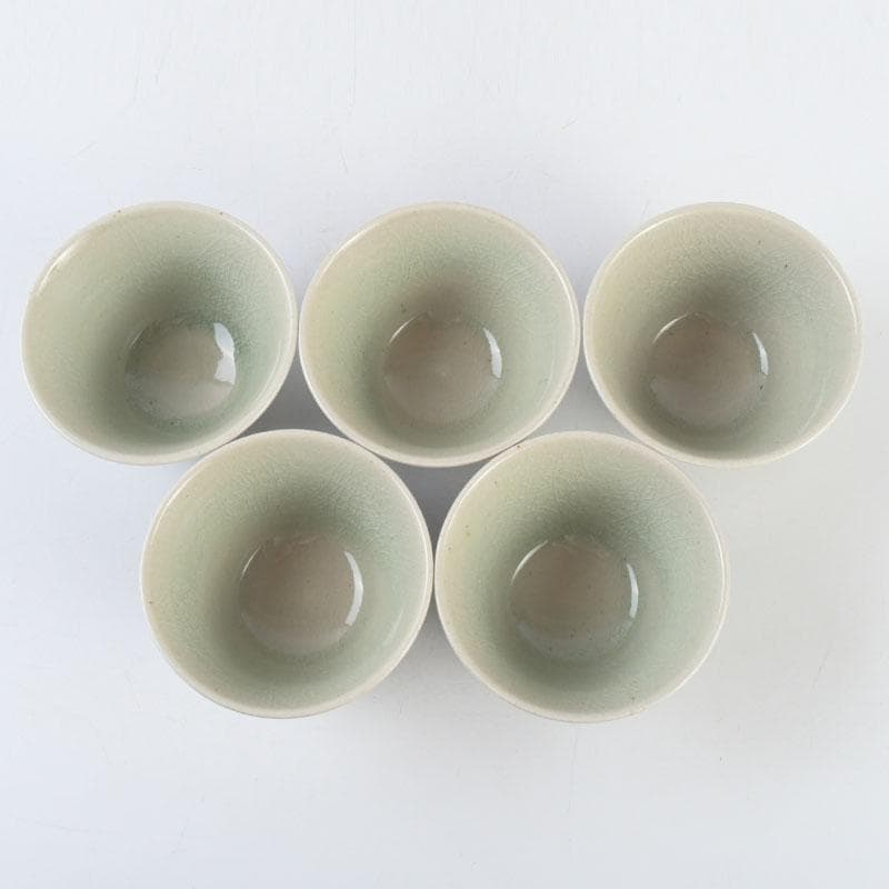 茶道具　御深井焼　南山窯　田沼春ニ作　染付　汲出茶碗　五客　共箱　V　9298