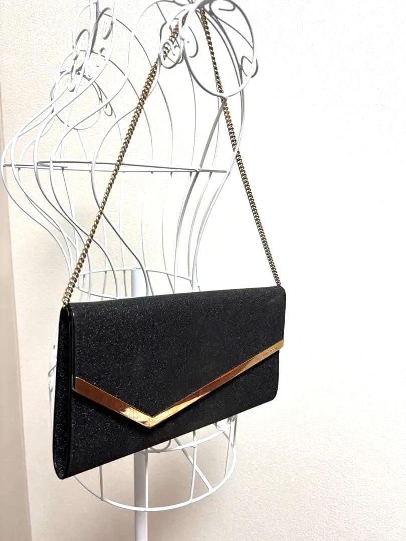 JIMMY CHOO クラッチバッグ 黒　ジミーチュウ　ラメ パーティー