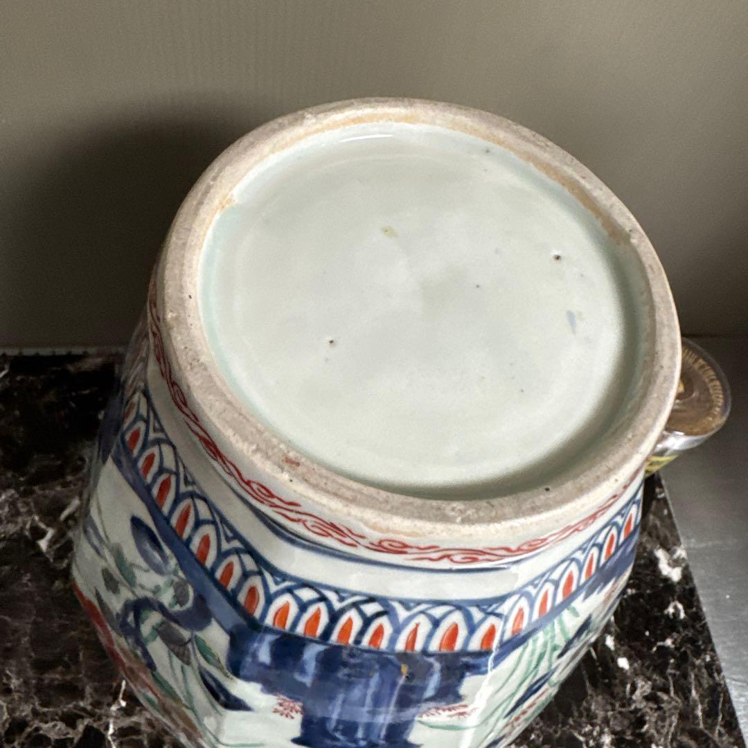 江戸中期、寛政。古伊万里、色絵、面取り大壺、慈照庵、永竹、極。　共箱桐、四方箋。