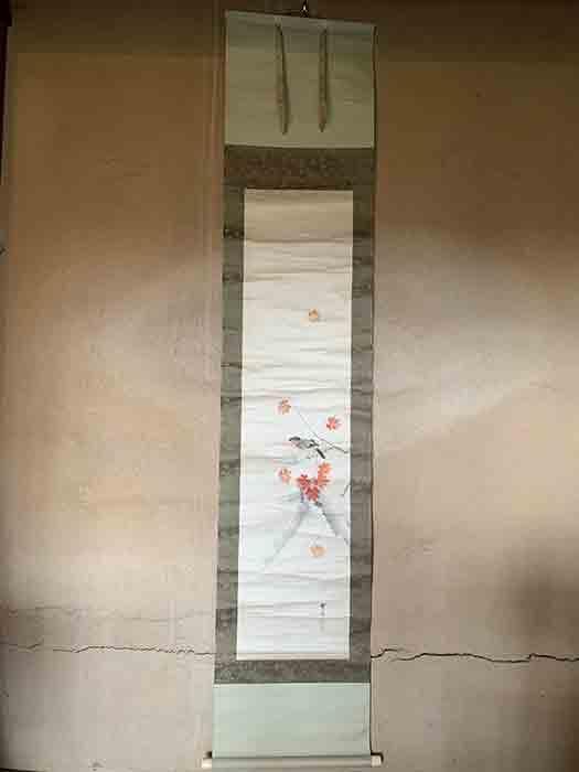 掛軸 木村武山 鳥 日本画 紅葉 銘あり 共箱あり 中古 21.01.16-1.