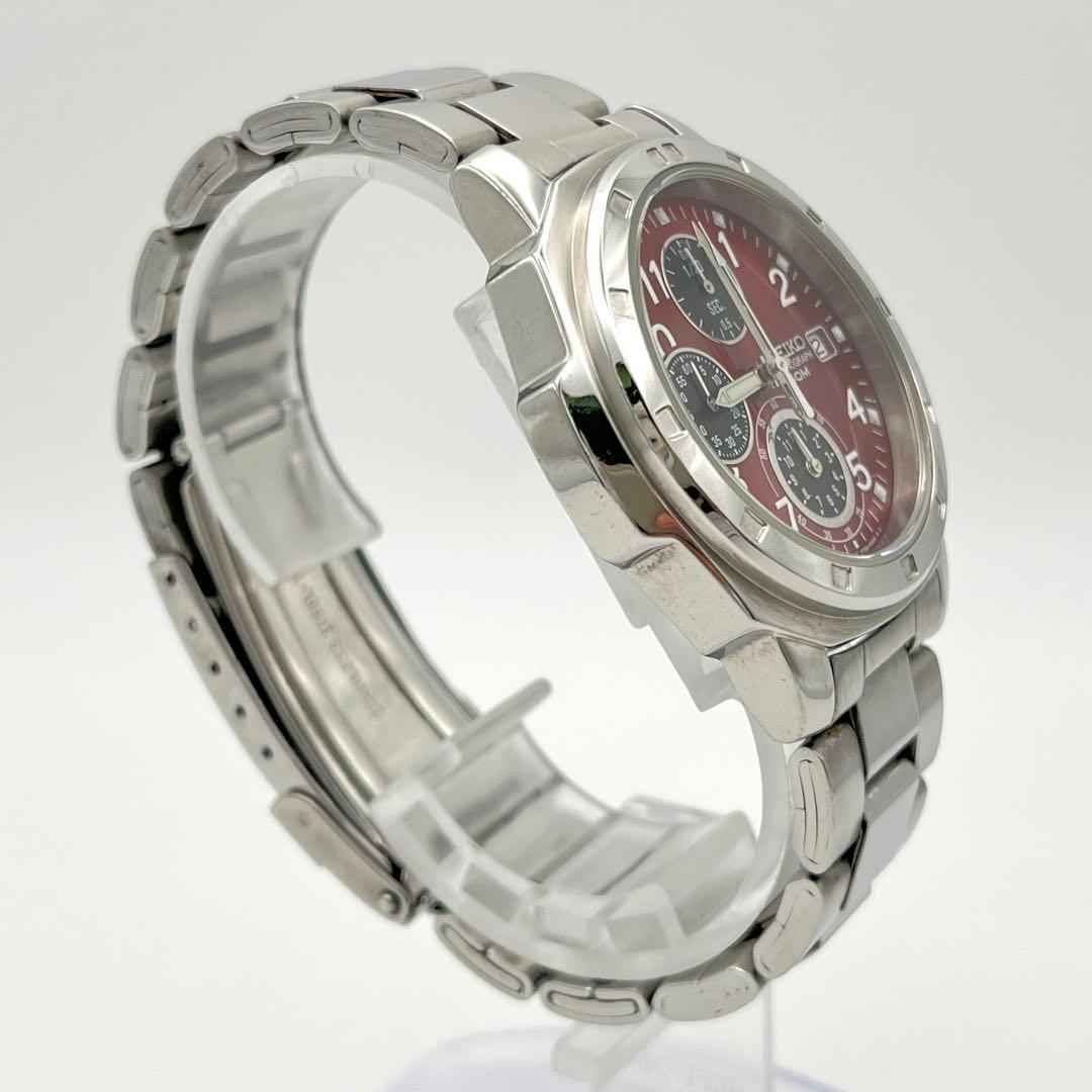 SEIKO 7T92-0CA0 クロノグラフ メンズ 腕時計 新品電池 赤文字盤