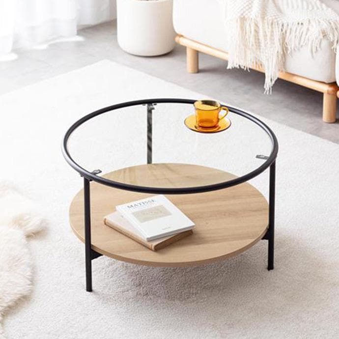 センターテーブル 小さめ 大理石 丸 ローテーブル 【ブラック×ブラウン】