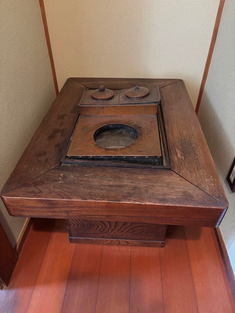 長火鉢テーブル木製囲炉裏 角形 金属蓋付き