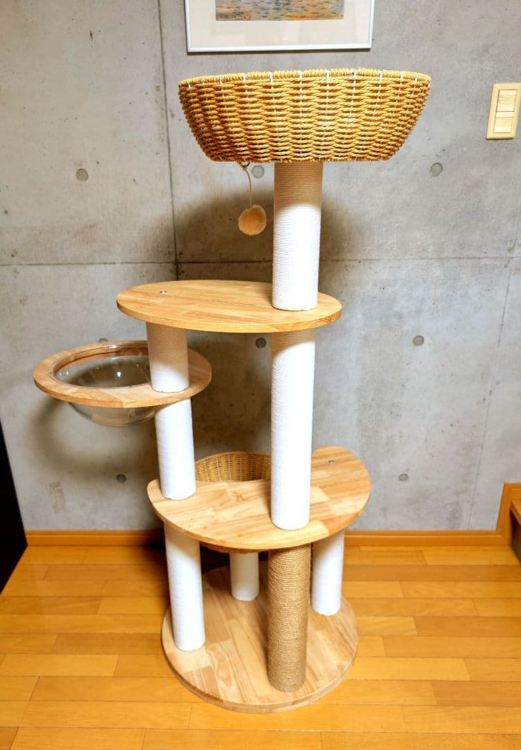 【未使用に近い】天然木 キャットタワー 宇宙船ボウル オプション有