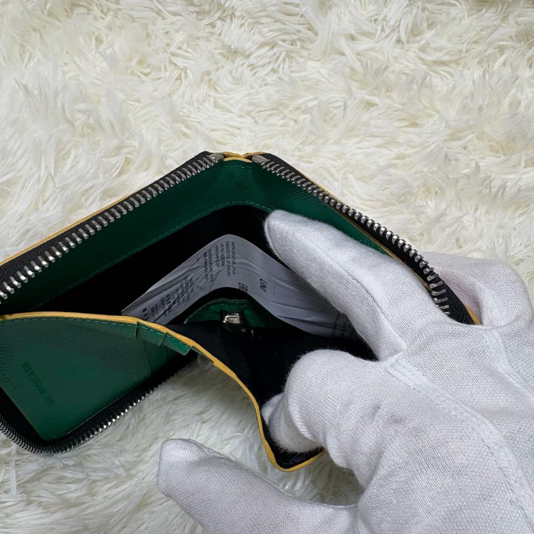 箱あり　マルニ　2つ折り　ラウンドジップ　バイカラー　青　赤　本革　保存袋