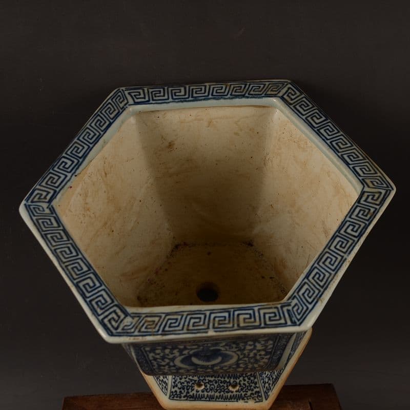 青花磁器六方鉢 盆栽鉢 中国鉢 植木鉢 多肉植物鉢 小品盆栽鉢 山野草鉢