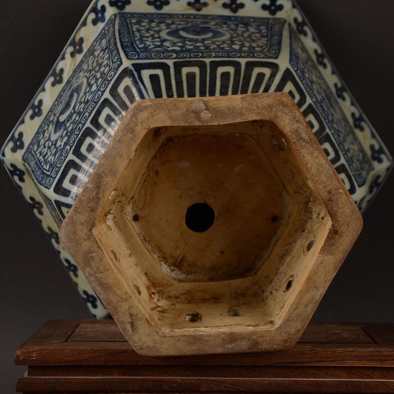 青花磁器六方鉢 盆栽鉢 中国鉢 植木鉢 多肉植物鉢 小品盆栽鉢 山野草鉢