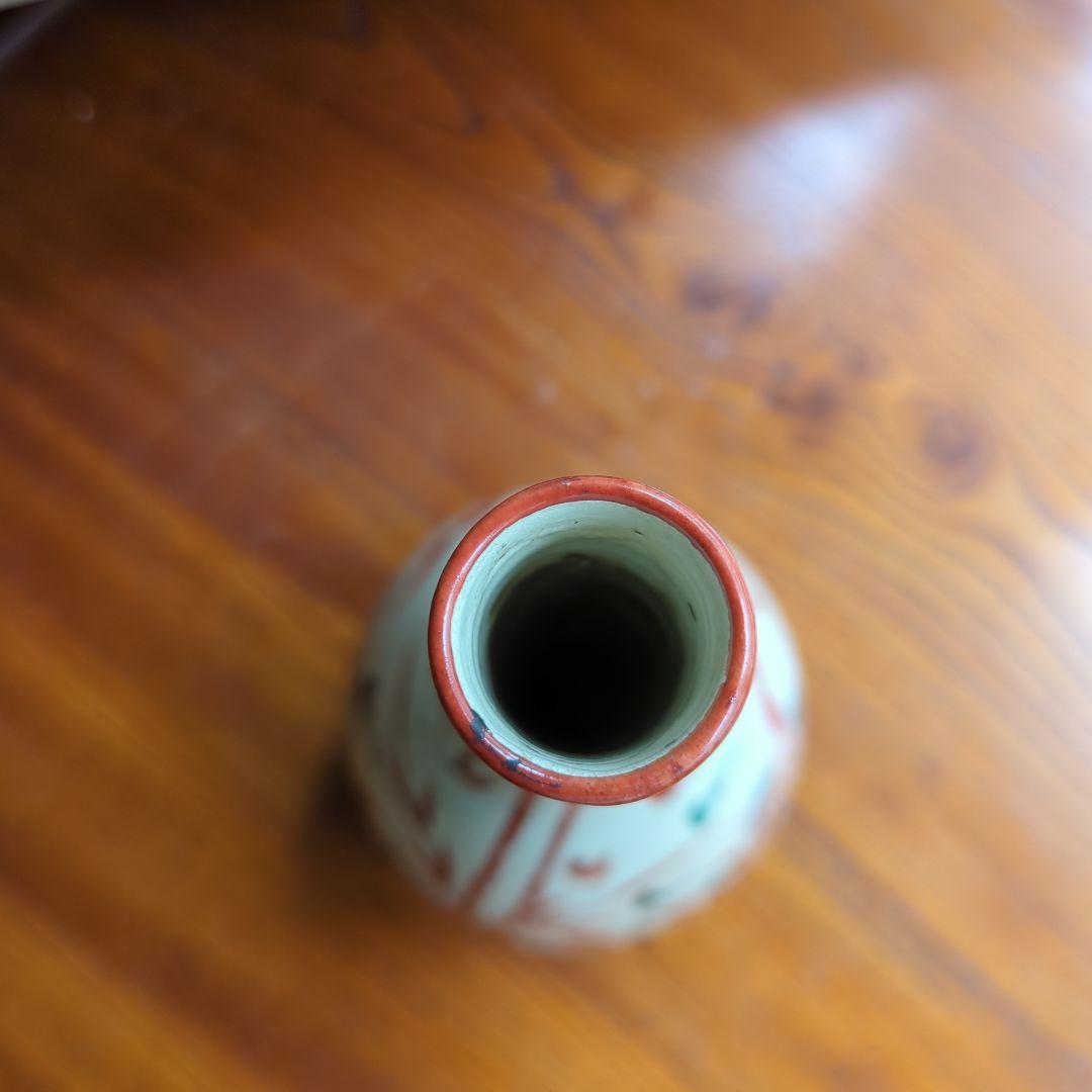 骨董 木米造 花瓶 鶴首 赤絵 花入 茶道具 茶道 陶器 木箱