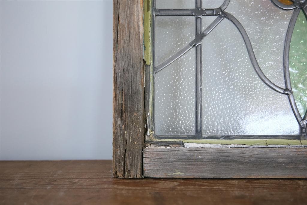 英国アンティークステンドグラス窓枠/ガラスウィンドウ/建具(84-212-8)