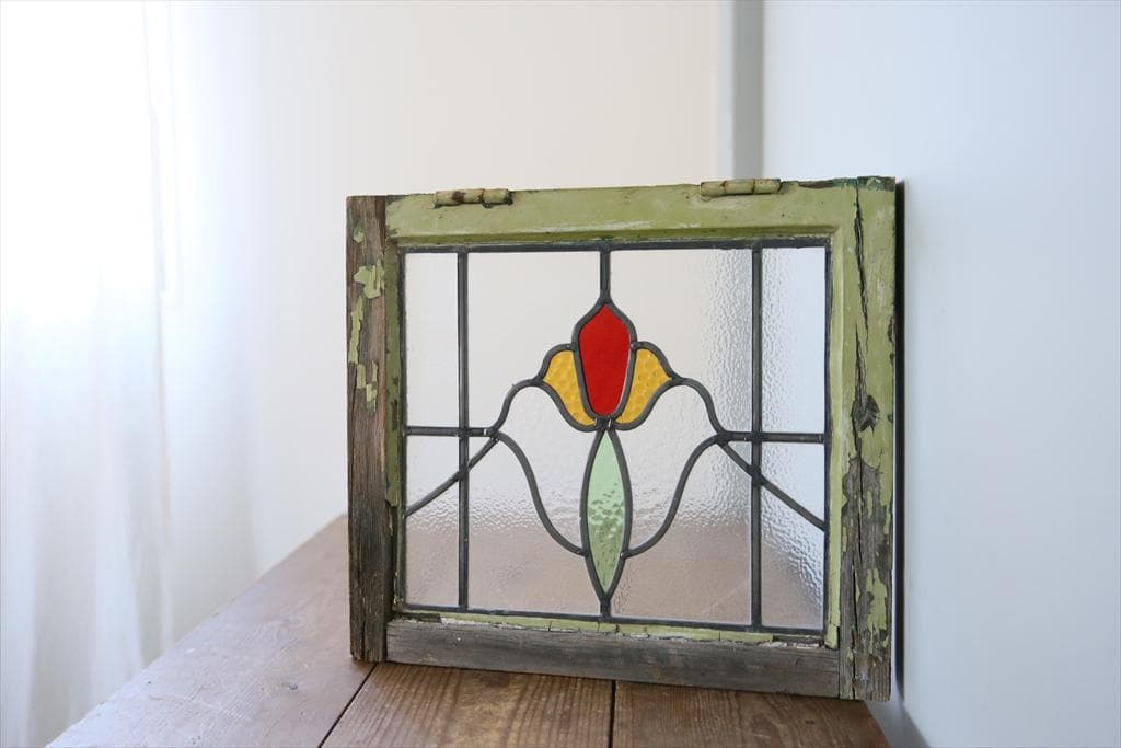英国アンティークステンドグラス窓枠/ガラスウィンドウ/建具(84-212-8)