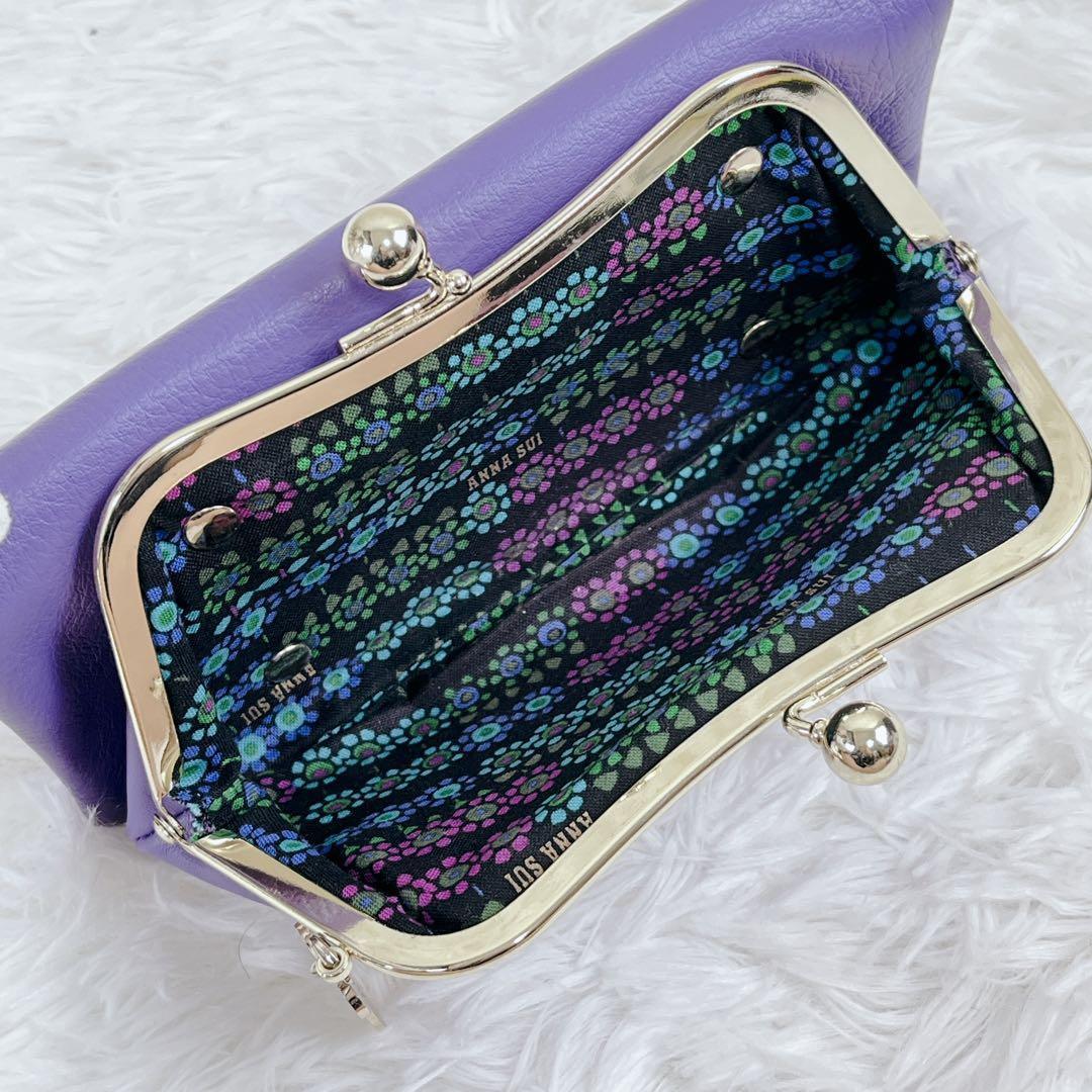 極美品 ANNA SUI 猫 ネズミ 星 本革 レザー がま口 二つ折り財布