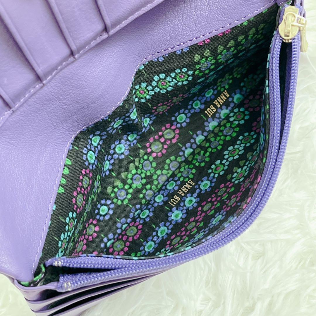 極美品 ANNA SUI 猫 ネズミ 星 本革 レザー がま口 二つ折り財布